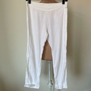 120% Lino White Linen Low Rise Cuffed Cropped Coastal Grandma Pants EUC Size 00
